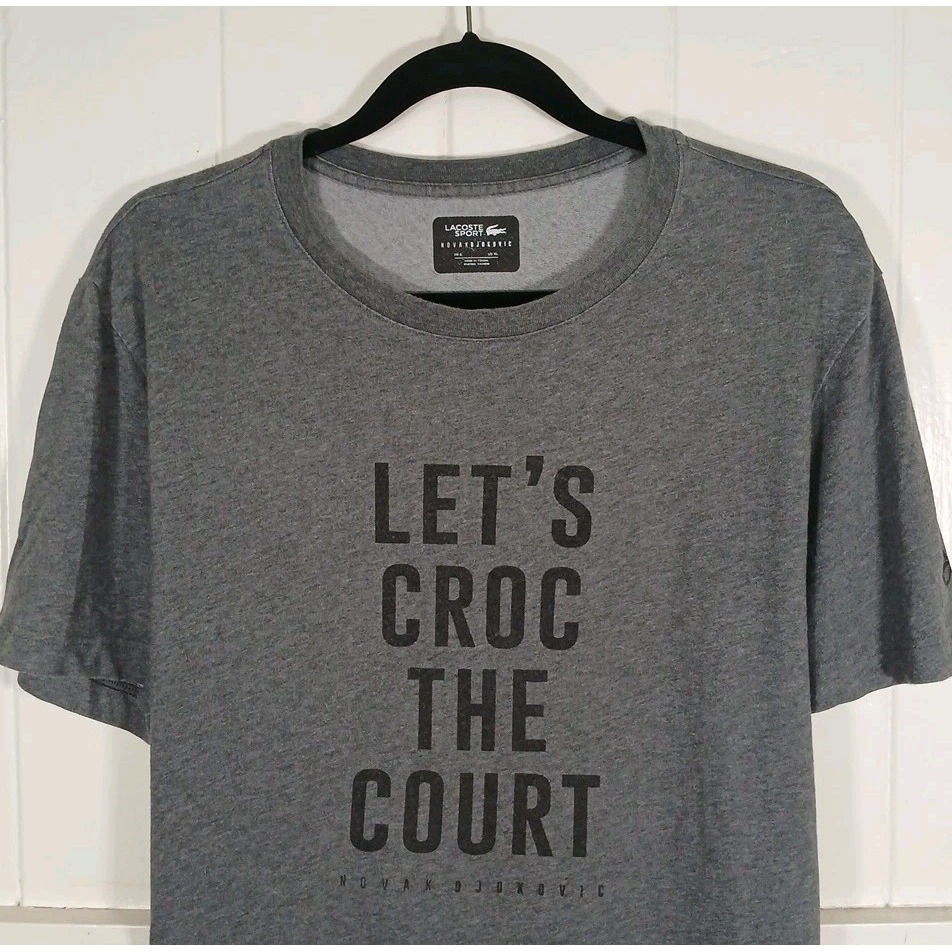 Lacoste Sport Novak Djokovic Shirt Croc The Court Tennis Tee Men's 6 Gray Ss